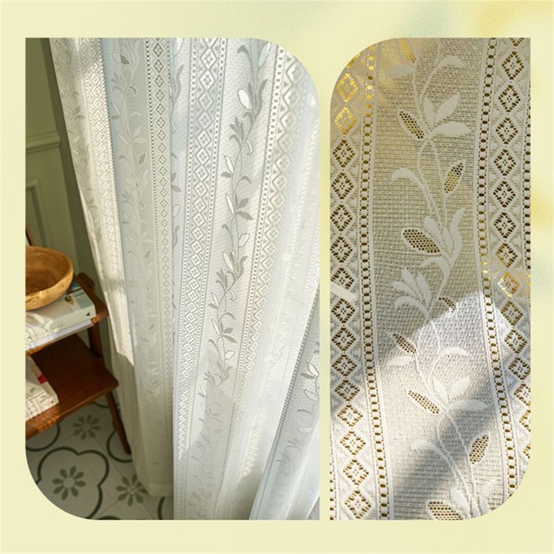 White Ear of Rice Vertical Stripes Diamond Hollow Jacquard Sheer Lace ...