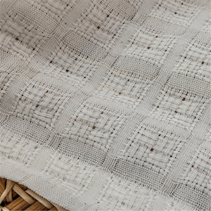 Tela de cortina transparente de lino Jacquard con rejilla cuadrada de ganchillo Beige, cortinas de lino con controles personalizados, cortinas de lino Boho, controles de lino,