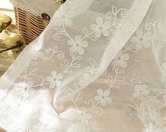 Embroidered Flower Sheer Lace Curtain: White Floral Branches