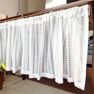 Pair Of Country Romantic White Jacquard Scissors Vertical Stripes Café Curtains Lace Trim,Kitchen Curtain Bathroom Living Room,Door Portion