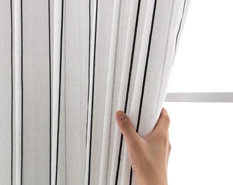 Black Vertical Stripe Linen Sheer Curtain Fabric: Boho Style