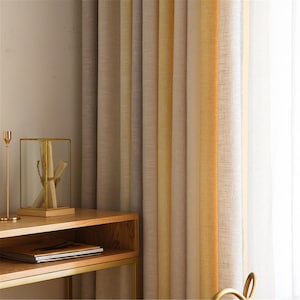Cream Grey Gradient Color Linen Cotton 80% Blinding Blackout Curtains Living Room,Ourdoor Curtain Blackout,Baby Room Wall Decor