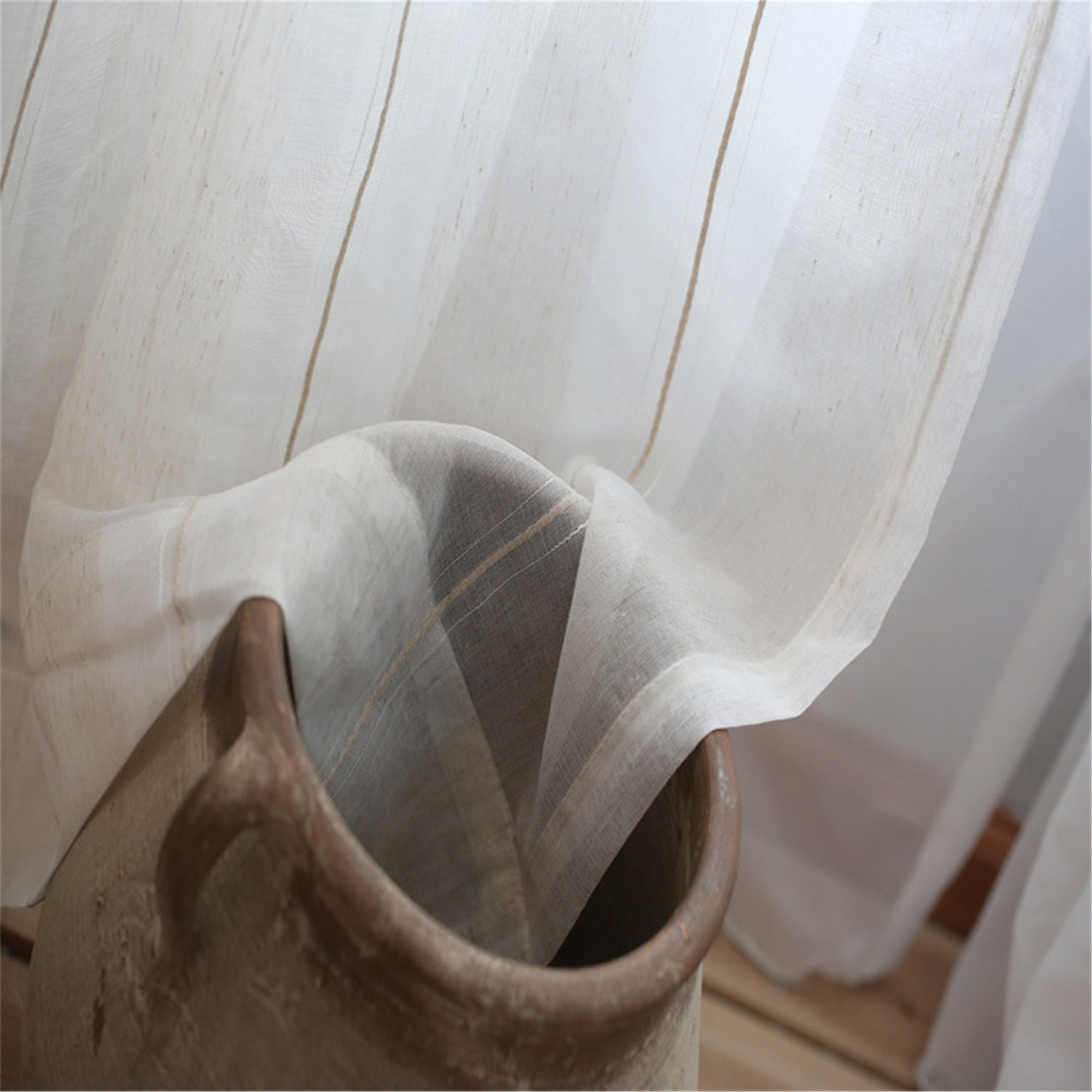 Real Linen Sheer Curtain Fabric by the Yard With Brown Wide Etsy