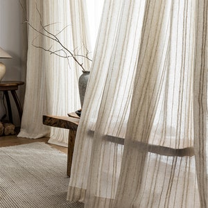 Pure Linen Natural Beige Vertical Stripes Sheer Curtain Fabric,Custom Stripes Linen Curtains,Boho Linen Curtains,Linen Striped Curtains,