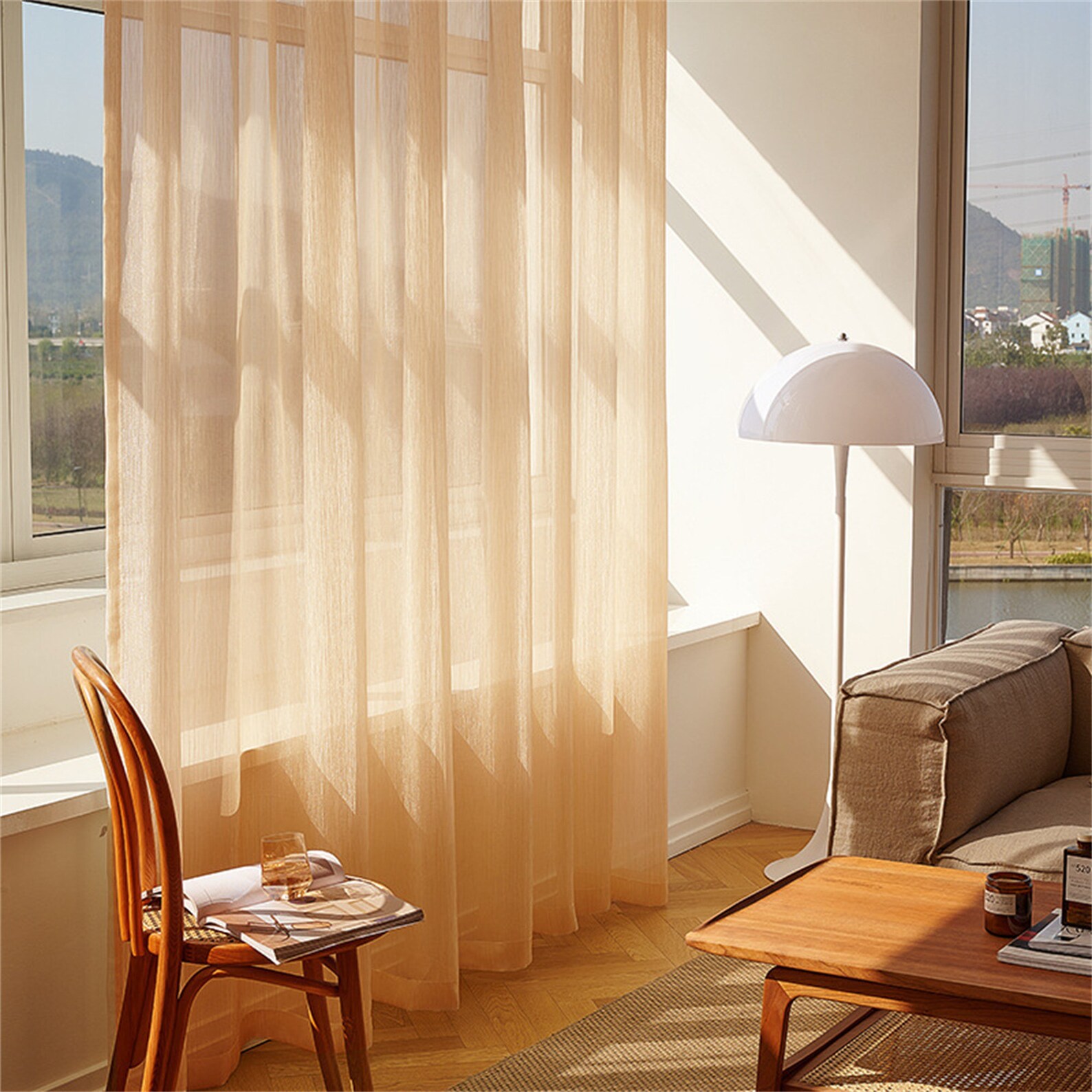 Gold Stripe Sheer Curtain- 75'' Gold