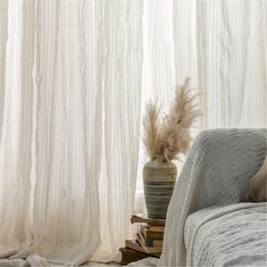 Natural Beige Vertical Stripes Lines Linen Sheer Curtain Fabric,Custom Soft Linen Curtains,Boho Linen Curtains,Linen Striped Curtains,