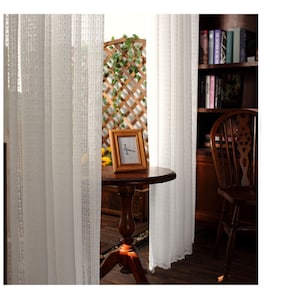 White Lace Small Florals Stripes Jacquard on Sheer Lace Curtain Fabric, Rod Pocket Curtains Panels,Small Flowers Lines White Dot Lines image 2