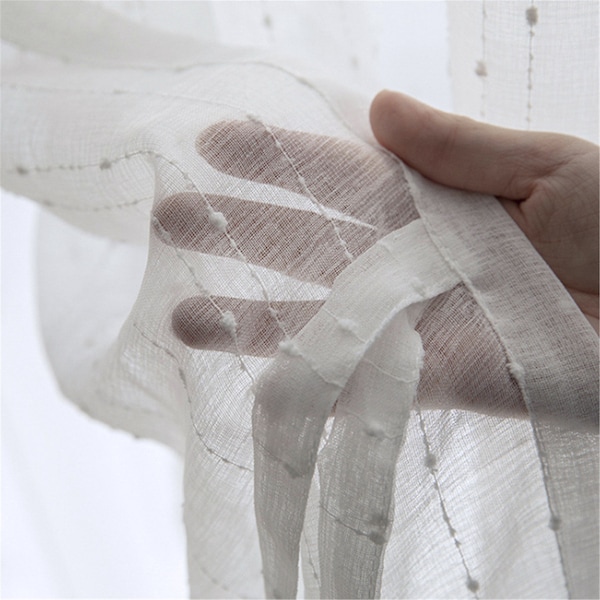Kit de arte de cuerda blanca Punto lino vertical rayado tela de cortina transparente, blanco personalizado para bebé, cortinas blancas transparentes, panel de privacidad blanco