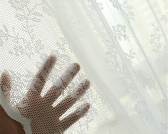 White Lace Curtain Fabric: Branches Jacquard Sheer Polyester (1 Yard)