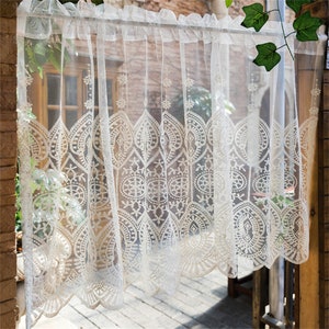 Pair of Romantic Europe Designing Embroidery Sheer Café Curtains,Farmhouse Kitchen Curtains,Window Panel Kitchen Curtain Bathroom Living