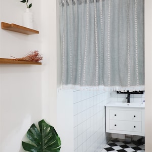 Pair Of White Cotton Twist Stripes Jacquard Grey/Khaki Linen Cotton Café Curtains Ivory Tassels,Kitchen Curtain Bathroom Living Room,