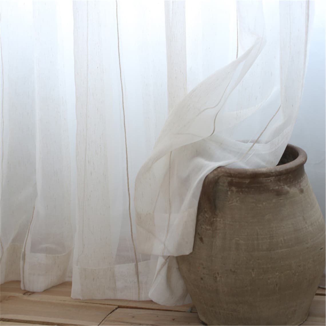 Real Linen Sheer Curtain Fabric By the Yard with Brown Wide | Etsy