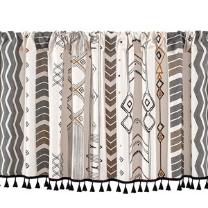Pair Of Ethnic Orange Black Geometric Diamond Wave Stripes Printing on White Dyeing Linen Cotton Café Curtains Black Tassels,Kitchen,Cafe