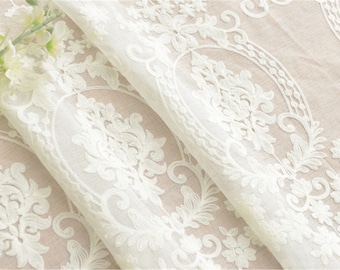 Ivory Floral Embroidered Lace Curtain: Sheer Wedding Backdrop