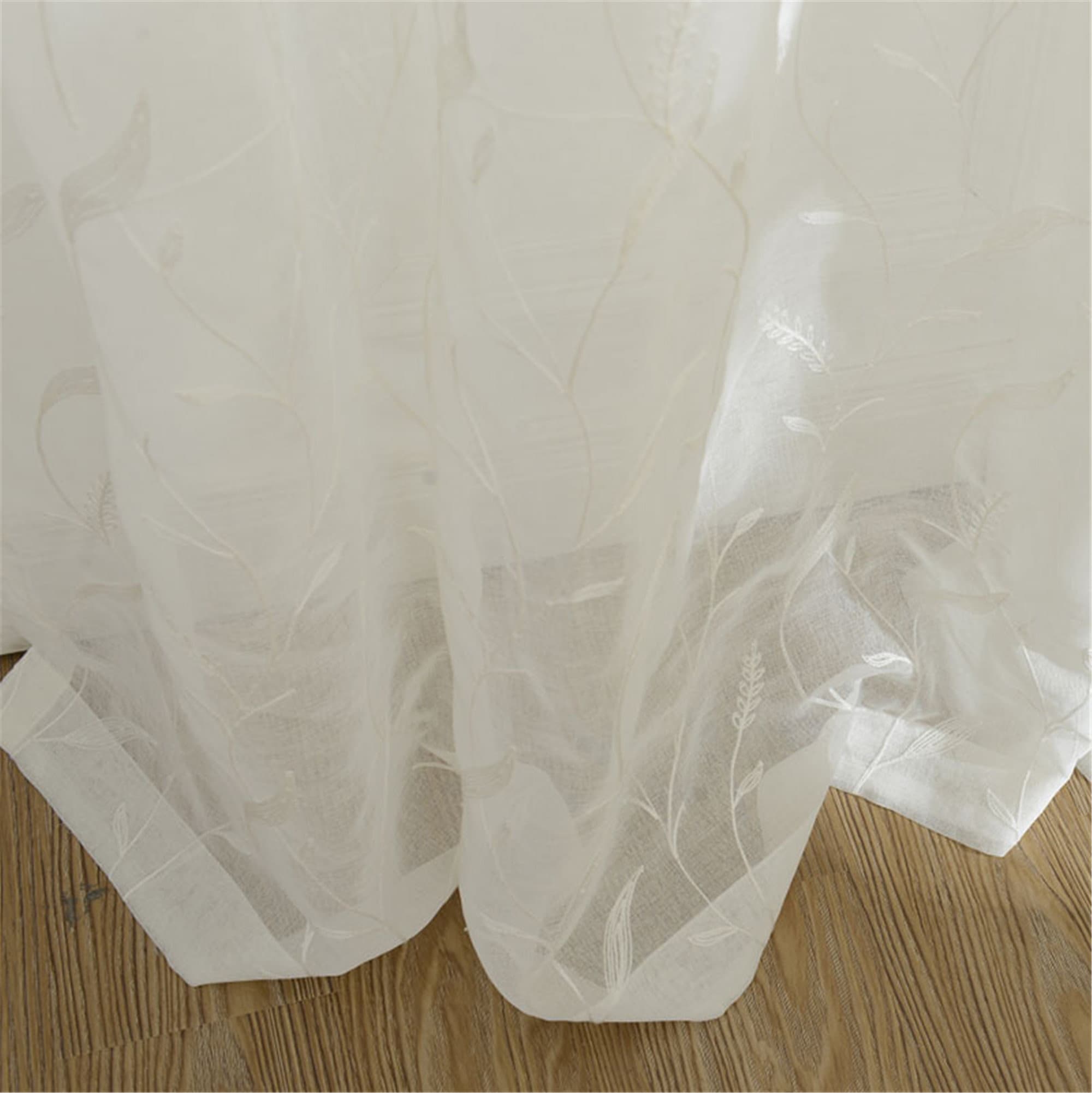 Embroidered Linen Cotton Curtain: White Rice Reed Sheer Lace - Etsy