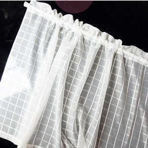Pair of White Square Checks Girds Lace Sheer Café Curtains,Farmhouse Kitchen Curtains,Window Panel Kitchen Curtain Bathroom Living