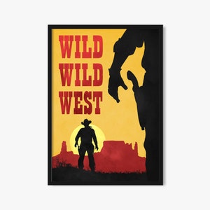 Wild Wild West Poster, Gunslinger Duel, Outlaw Western Wall Art, Typography Cowboy Print, Ranch Decor, Watercolor Art Print, Boho Western