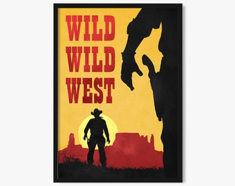 Wild Wild West Poster, Gunslinger Duel, Outlaw Western Wall Art, Typography Cowboy Print, Ranch Decor, Watercolor Art Print, Boho Western