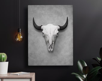 Cow Skull Wall Art, Bull Skull Black and White, Digital Download, Printable Wild West Art, Western Photography, Cow Horns, Buffalo Skull