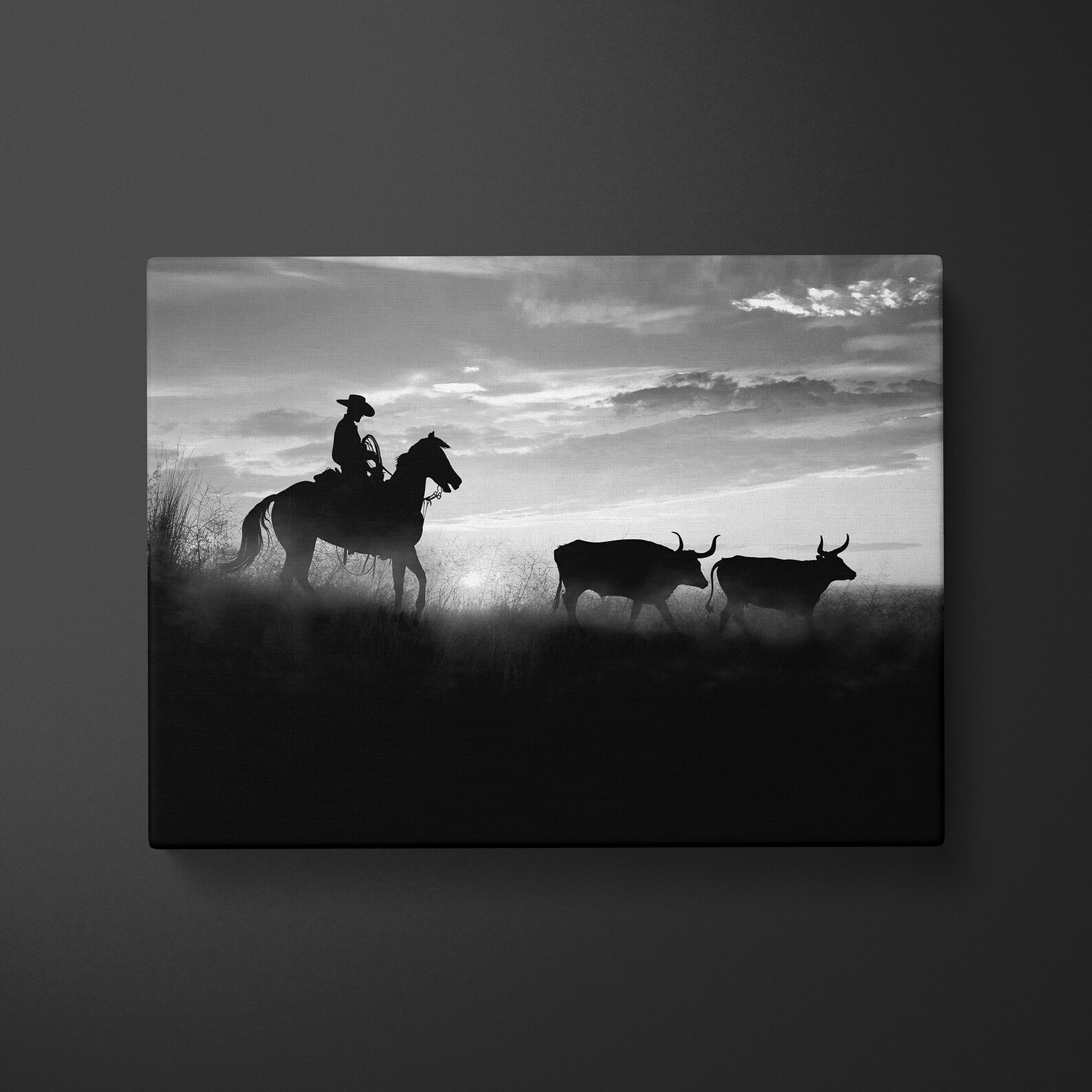 Cowboy Wall Art Cowboy Sunset Digital Download Black & White Etsy
