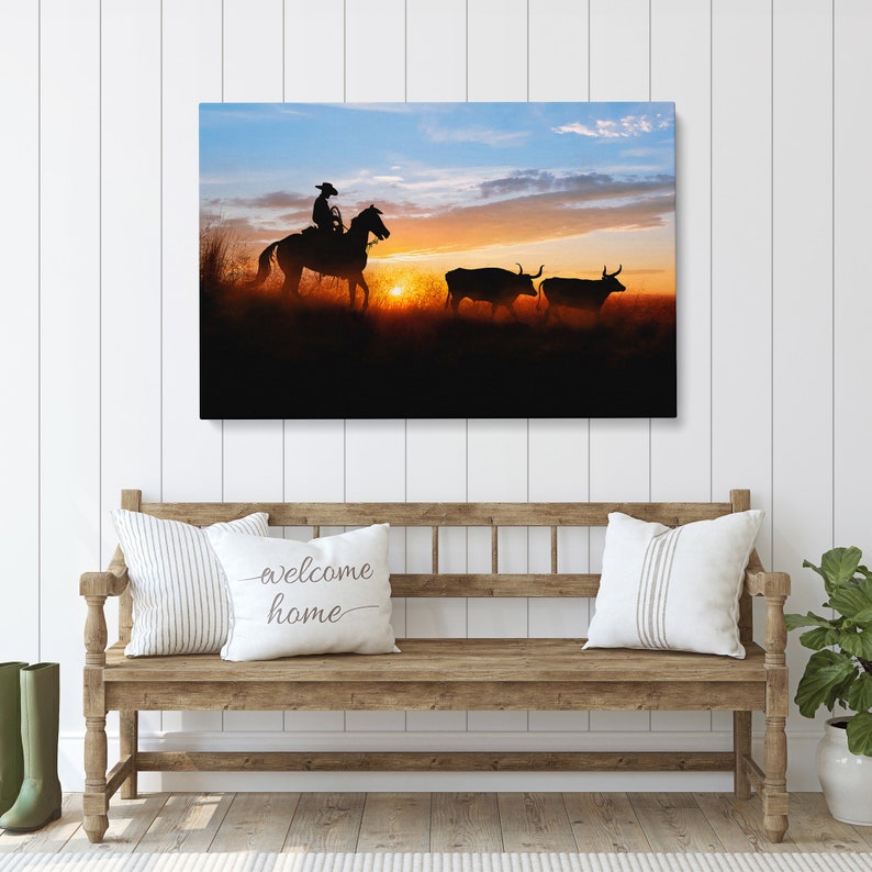 Cowboy Wall Art, Cowboy Sunset Digital Download, Western Photography