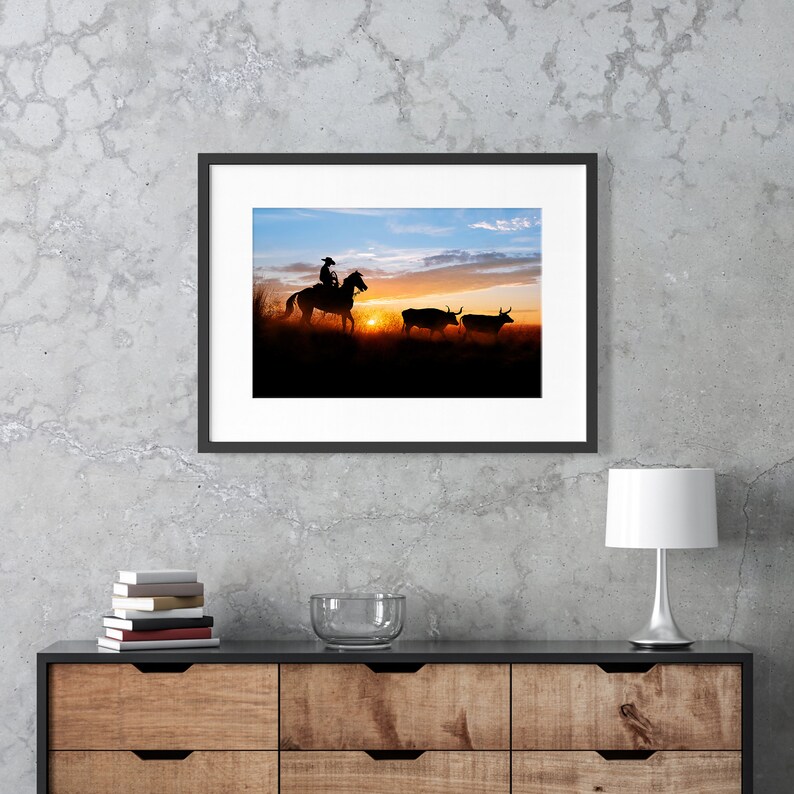 Cowboy Wall Art, Cowboy Sunset Digital Download, Western Photography