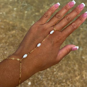 Keshi Pearl Hand Chain: 14k Gold Fill Dapped Sequin Statement Piece