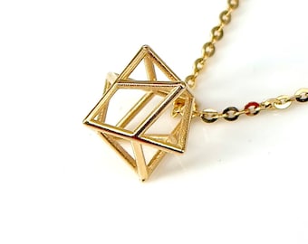 Merkaba-hanger Davidster, 3D-Davidster, Joodse sterhanger, Judaïca-sieraden, 14k gouden hanger