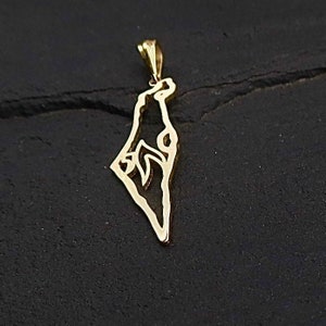 14k Gold Israel Anhänger, Land von Israel Anhänger, Gold Anhänger, Jüdischer Schmuck, Chai Anhänger, Karte von Israel, Israel Schmuck, Israel Designer