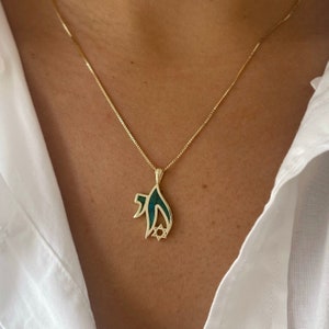14k Gold Chai Pendant with Star of David, Israel Designer, Gold Jewelry, Judaica Pendant, Eilat Stone, Gold Chai Necklace, Jewish Pendant