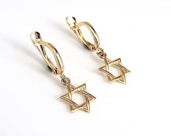 14k Gold Star of David Earrings, Jewish Earrings, Jewish Jewelry, Judaica Jewelry, Star Earrings, Gold Earrings, Magen David Earrings