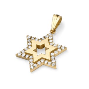 14k Gold Davidstern Diamant Anhänger, Magen David Anhänger, jüdischer Anhänger, Diamanten Anhänger, Israel Designer, Israel Handmade, Gelbgold.