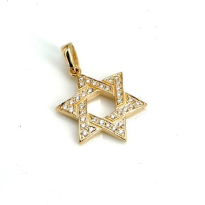 Gold Davidstern Diamant Anhänger, Magen David Anhänger, jüdischer Anhänger, klassischer Anhänger, Israel Designer, Davidstern, 14K Gelbgold.