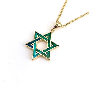 14k Gold Star of David Pendant, Eilat Stone, Magen David with Eilat stone, Jewish Pendant, Israel Jewelry, Green Eilat Stone,Israel Designer