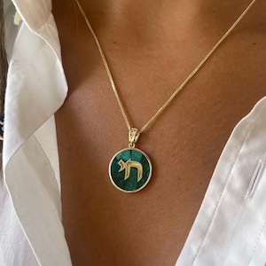 14k Gold Chai Pendant, Eilat Stone, Chai with Eilat stone, Jewish Pendant, Israel Jewelry, Eilat Stone, Judaica Pendant, Hebrew Chai Pendant