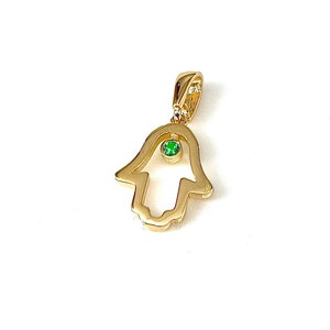 14k Gold Hamsa Pendant, Classic Hamsa, Emerald Jewelry, Judaica Pendant, Hamsa Necklace,  Gold Jewelry
