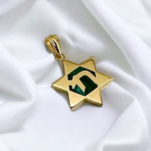 14k Gold Davidstern Anhänger, Eilat Stein, Magen David mit Eilat Stein, jüdischer Anhänger, Israel Schmuck, Chai Anhänger, grüner Eilat Stein
