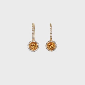 Yellow gold earrings, set with citrine stone and diamonds, 14k yellow gold.