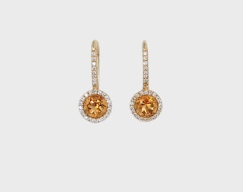 14k Yellow Gold Citrine Earrings with Diamonds