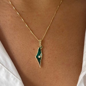 14k Gold Map of Israel Pendant, Eilat Stone, Israel Pendant with Diamond, Jewish Pendant, Diamond Jewelry, Eilat Stone, Israel Designer