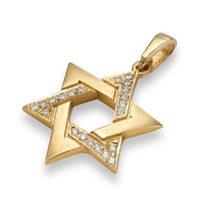 14k Gold Davidstern Diamanten Anhänger, Magen David Anhänger, Jüdischer Anhänger, Klassischer Davidstern, Jüdischer Schmuck, Diamant Anhänger