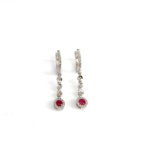 White gold earrings, set with Ruby stone and diamonds, 14k white gold.