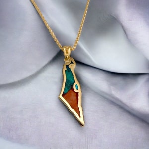 14k Gold Map of Israel pendant, Gold Israel Pendant, Eilat Stone Pendant, Jerusalem Stone Pendant, Map necklace pendant, Israel Jewelry