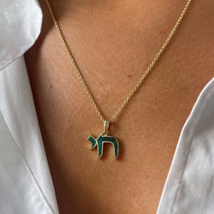 14k Gold Chai Pendant, Eilat Stone, Chai with Eilat stone, Jewish Pendant, Israel Jewelry, Green Eilat Stone, Judaica Pendant, Gold Pendant