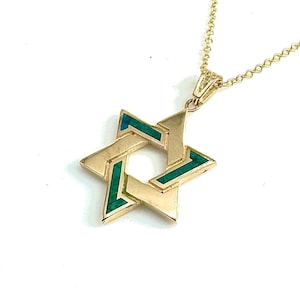 14k Gold Davidstern Anhänger, Eilat Stein, Magen David mit Eilat Stein, jüdischer Anhänger, Israel Schmuck, grüner Eilat Stein, Magen David
