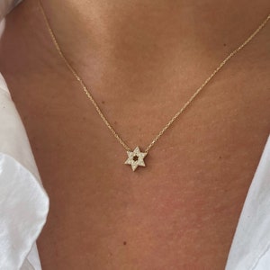 14k Gold Davidstern Halskette mit Diamanten, Magen David Anhänger, Diamanten Schmuck, Israel Anhänger, Israel Designer, Goldkette