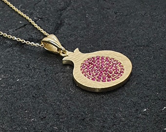 14k Gold Pomegranate Ruby Pendant, Jewish Jewelry, Gold Pendant, Judaica Jewelry, Israel Jewelry, Pomegranate Necklace