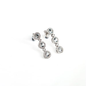 White gold earrings, set with Aquamarine stones and diamonds, 14k white gold.