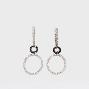 White gold circle earrings, set with diamonds, 14k white gold.