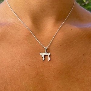 14K White Gold Chai Pendant with Diamonds, Classic Jewish Chai Necklace Pendant, Elegant Diamond Chai, Hebrew Life Pendant, Israel Jewelry